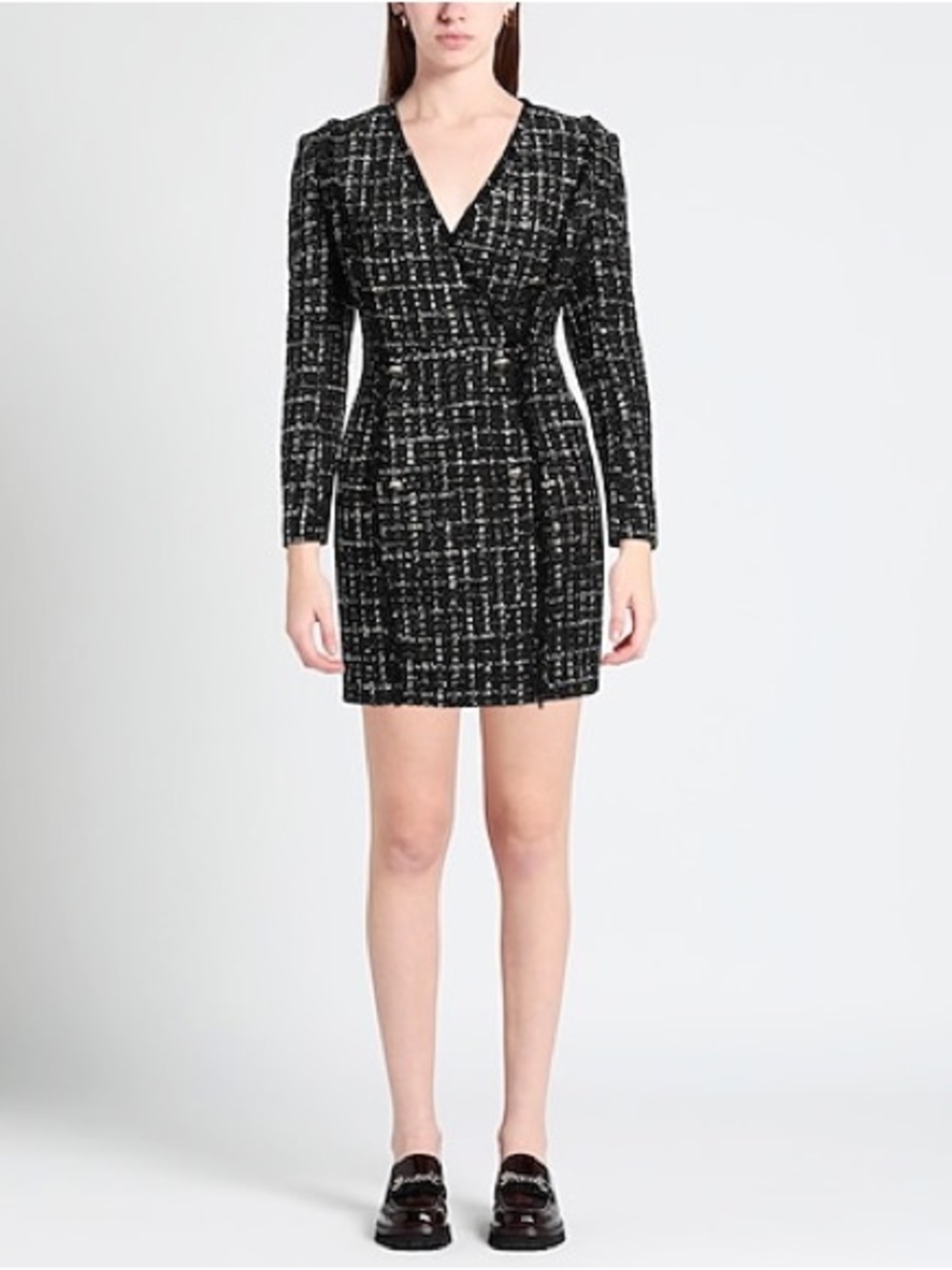 NWT Simona Corsellini Tweed Double Breasted Mini Blazer Dress Black Metallic 40
